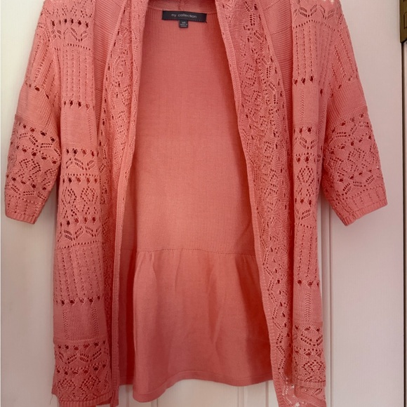 💕NY Collection Pink Lacy Knit Cardigan Shrug Sweater - Picture 11 of 11